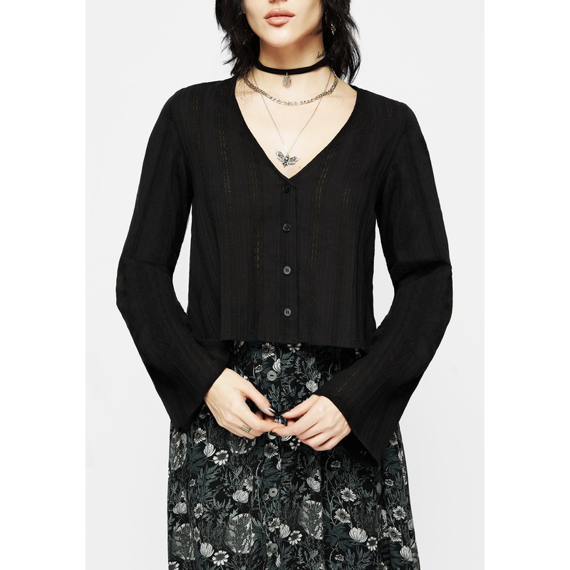 Marcia Broderie Flute Sleeve Button Up Top