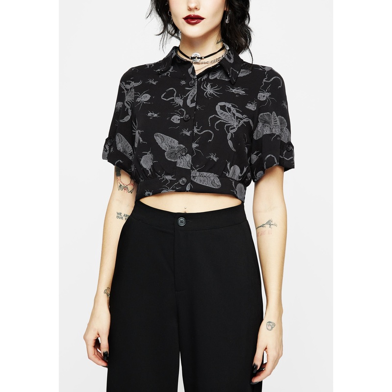 Parasite Bugs Short Sleeve Crop Shirt – Black