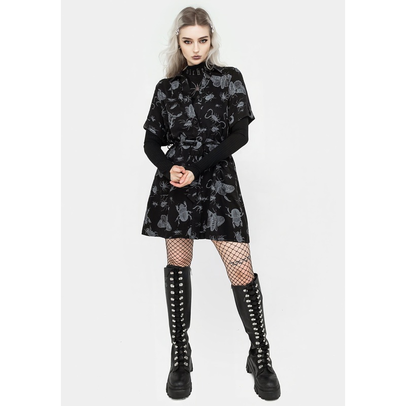Parasite Bugs Short Sleeve Mini Shirt Dress – Black