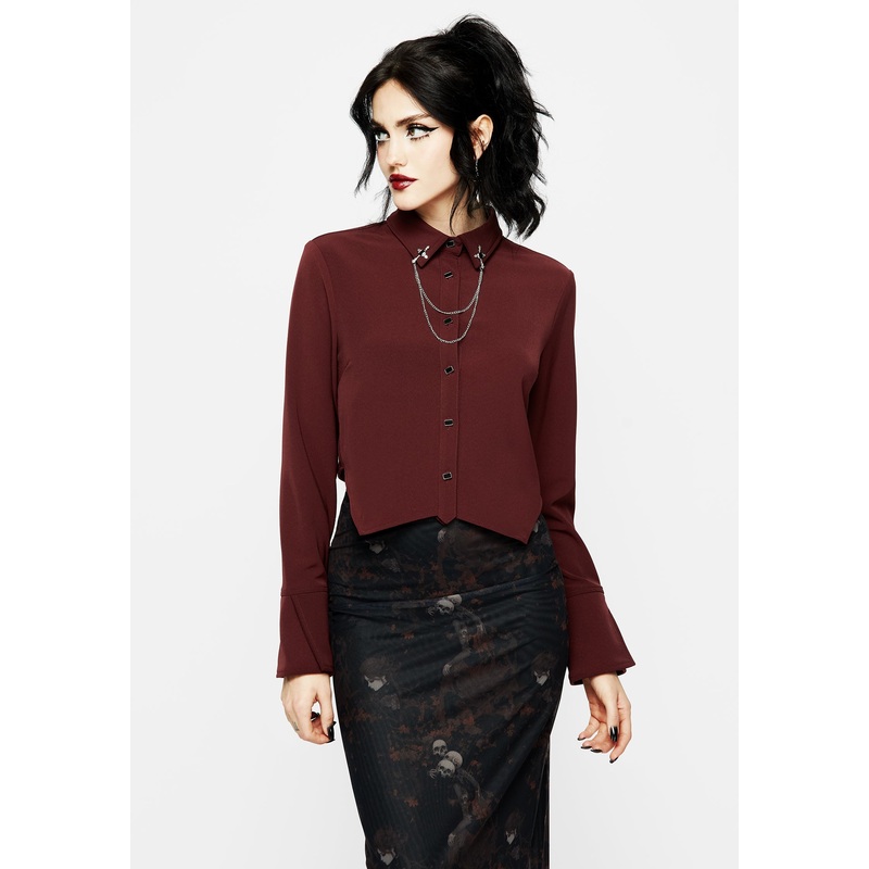 Resurrection Cross Chain Collared Crop Shirt