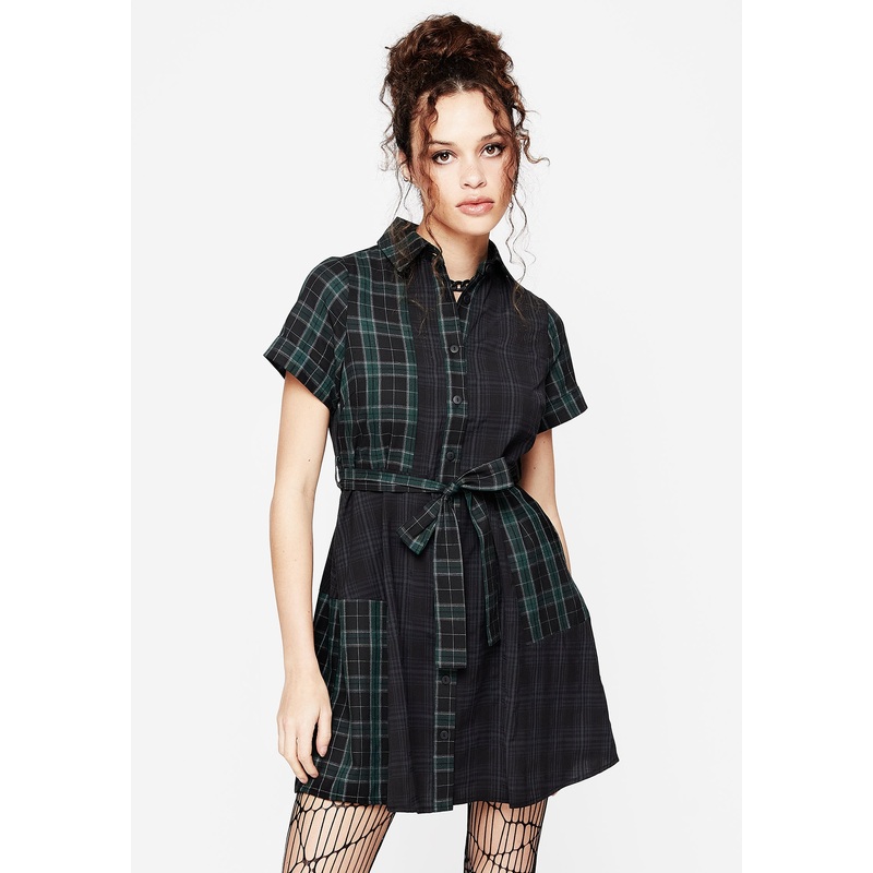 Analogue Check Cotton Mini Shirt Dress