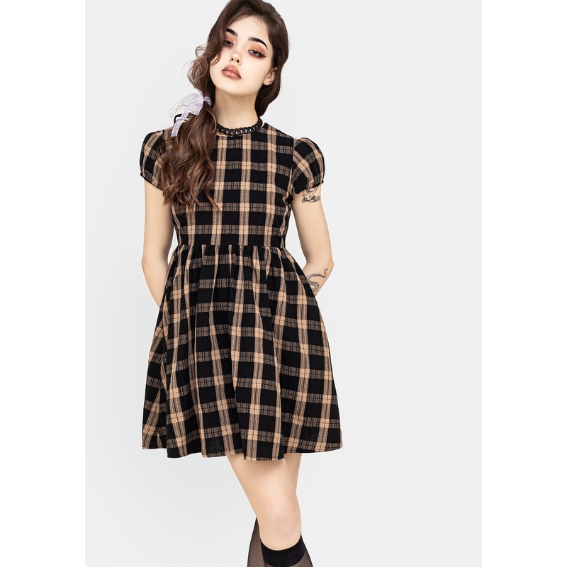 Backspace Check Mini Skater Dress