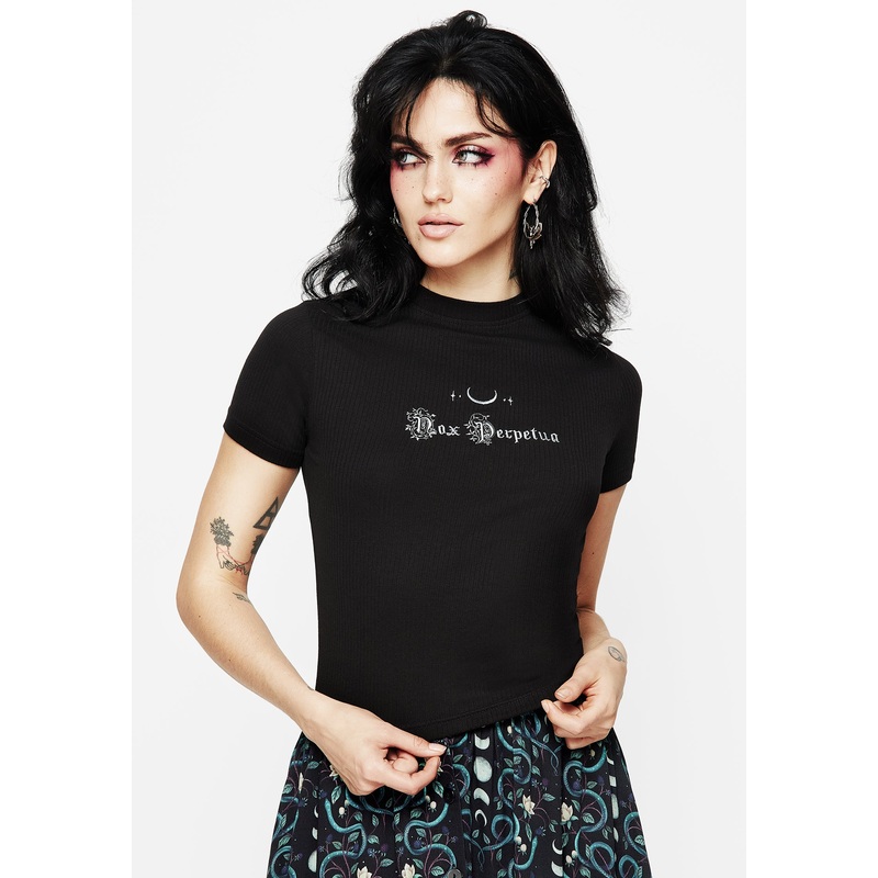 Eternal Night Rib Embroidered Crop Top