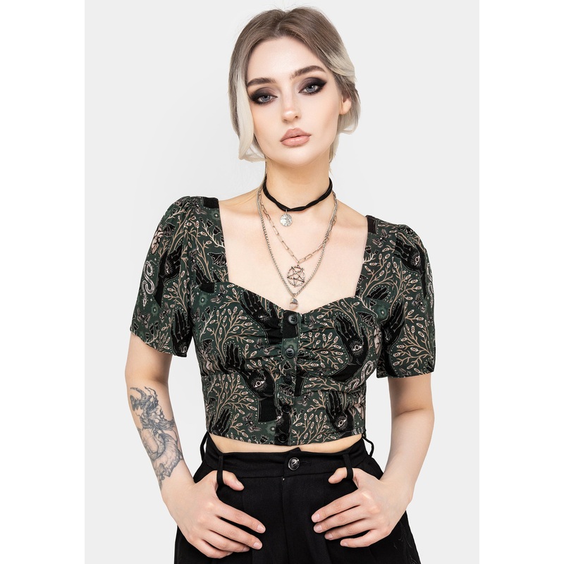 Hemlock Button Up Crop Top – Green