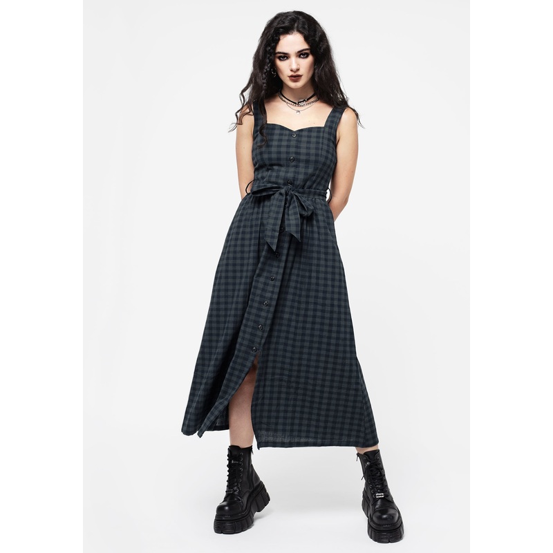Jeannie Check Cotton Belted Apron Maxi Dress