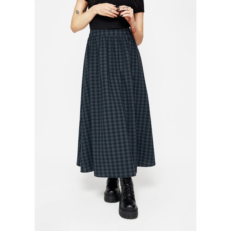 Jeannie Check Cotton Button Up Midaxi Skirt