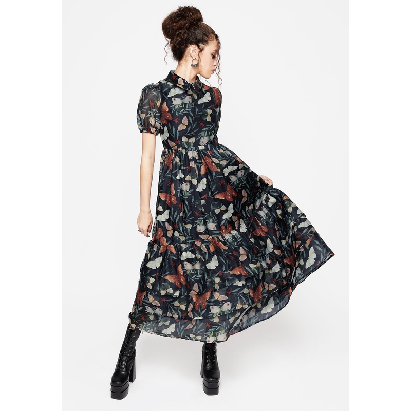 Mariposa Puff Sleeve Organza Maxi Shirt Dress