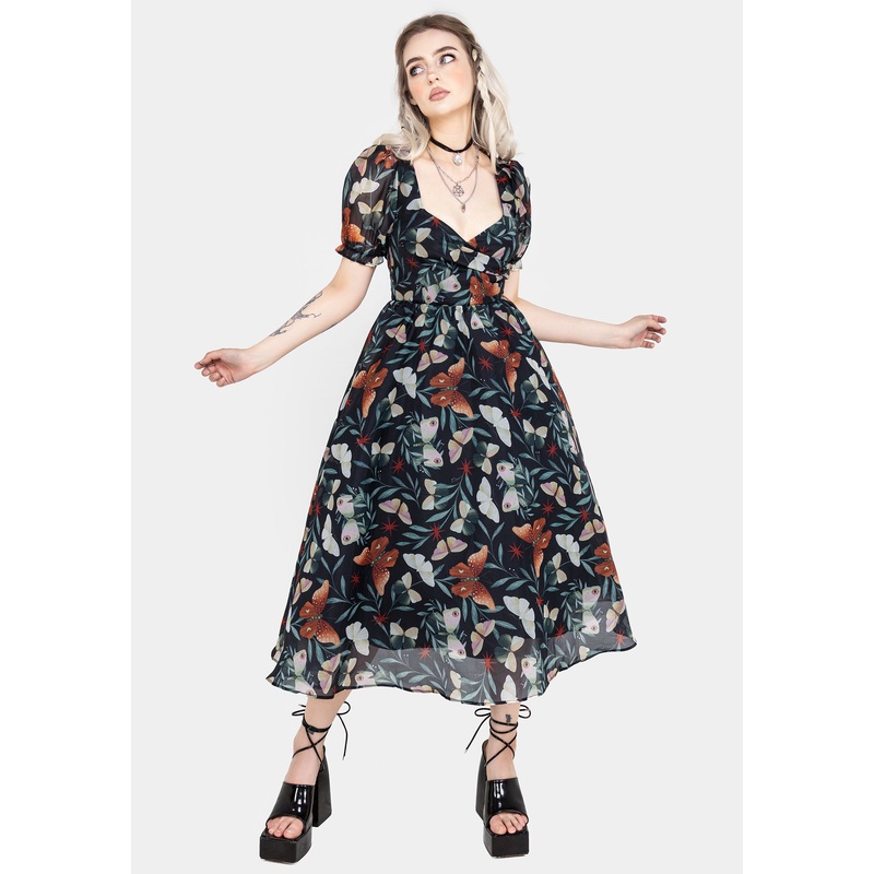 Mariposa Puff Sleeve Organza Midi Dress