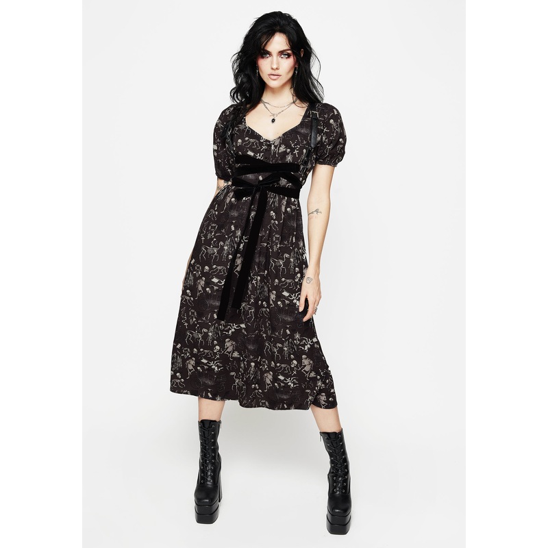 Melancholia Button Detail Puff Sleeve Midi Dress