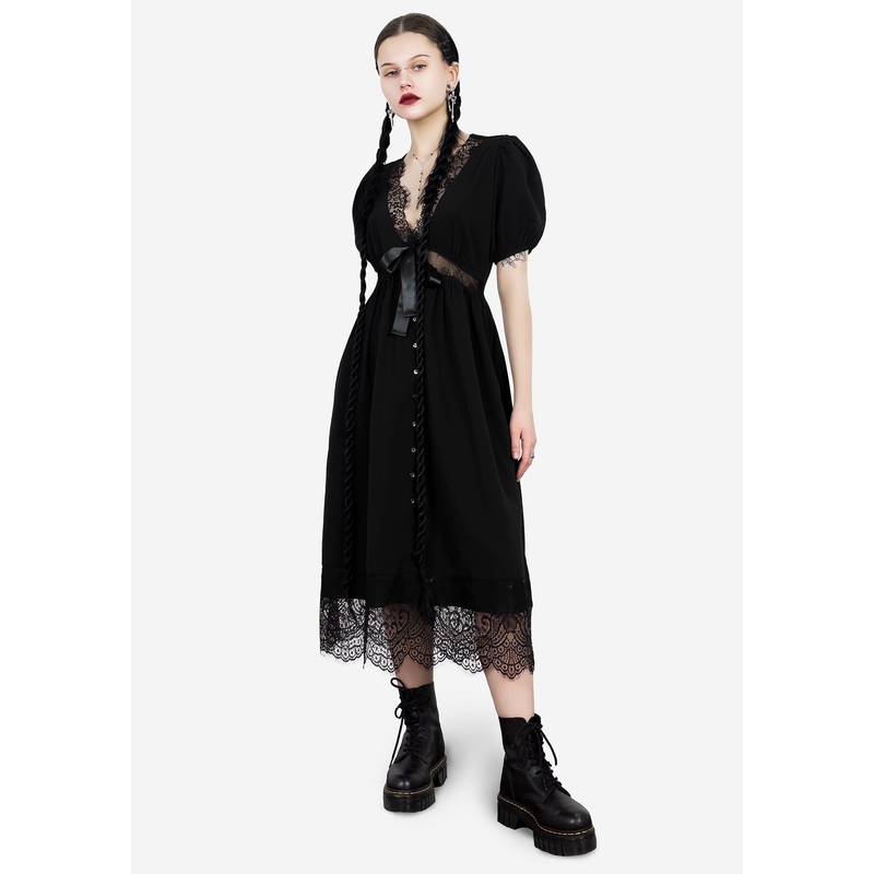 Mortuary Lace Button Up Midi Dress