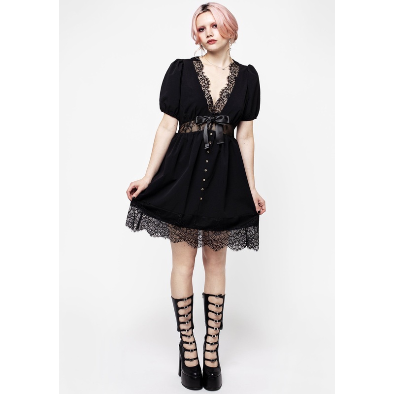 Mortuary Lace Button Up Mini Dress