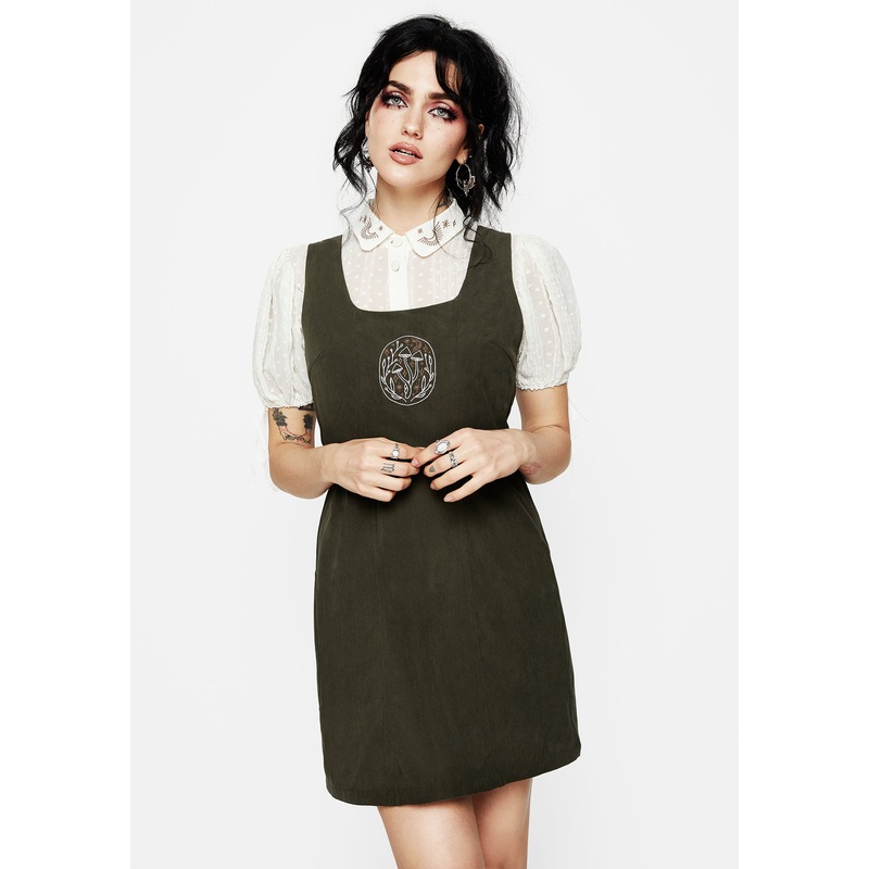 Mycelium Embroidered Mini Pinafore Dress