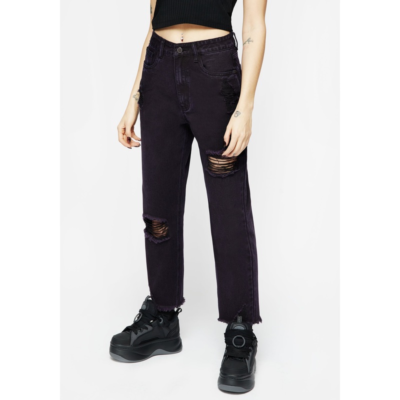 Planchette Embroidered Distressed Denim Mom Jeans