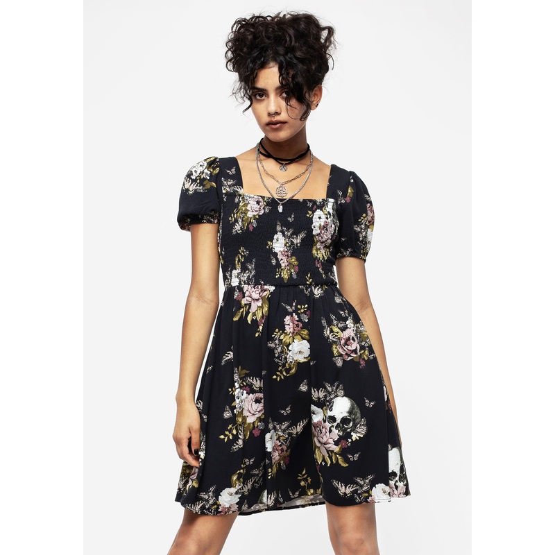 Revival Floral Puff Sleeve Shirred Mini Dress