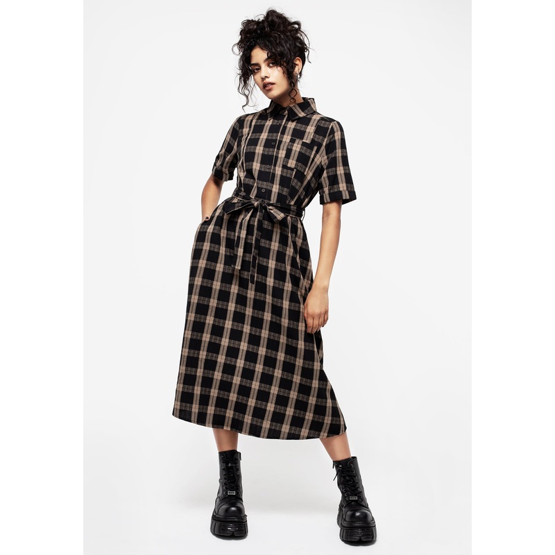 Rogue Check Cotton Midi Shirt Dress