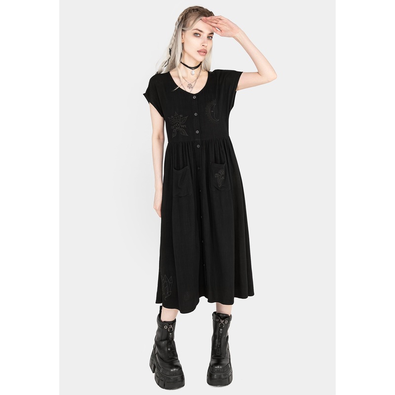 Scutellaria Embroidered Button Up Midi Dress