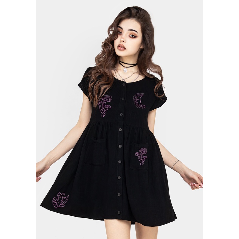 Scutellaria Embroidered Button Up Mini Dress