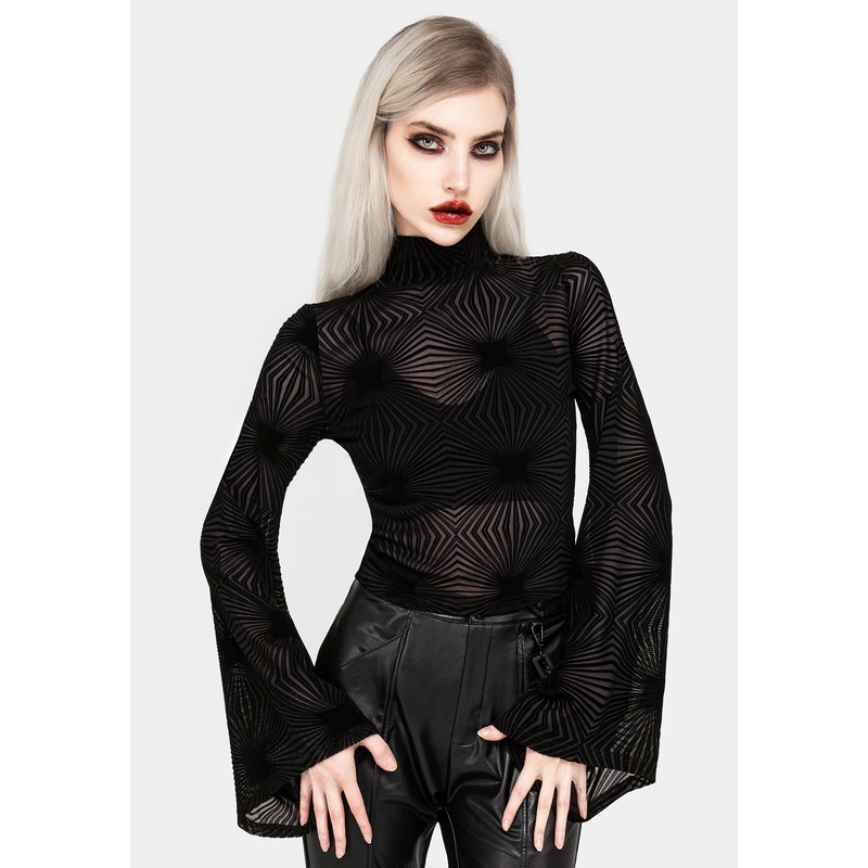 Strobe Flocked Mesh Flare Sleeve Top
