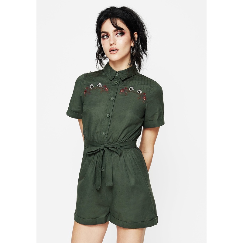 Whisper Embroidered Linen-Blend Playsuit