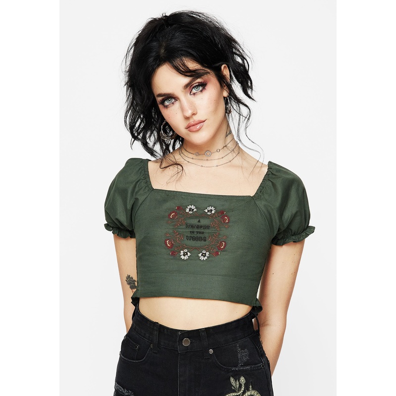 Whisper Embroidered Linen-Blend Smock Crop Top