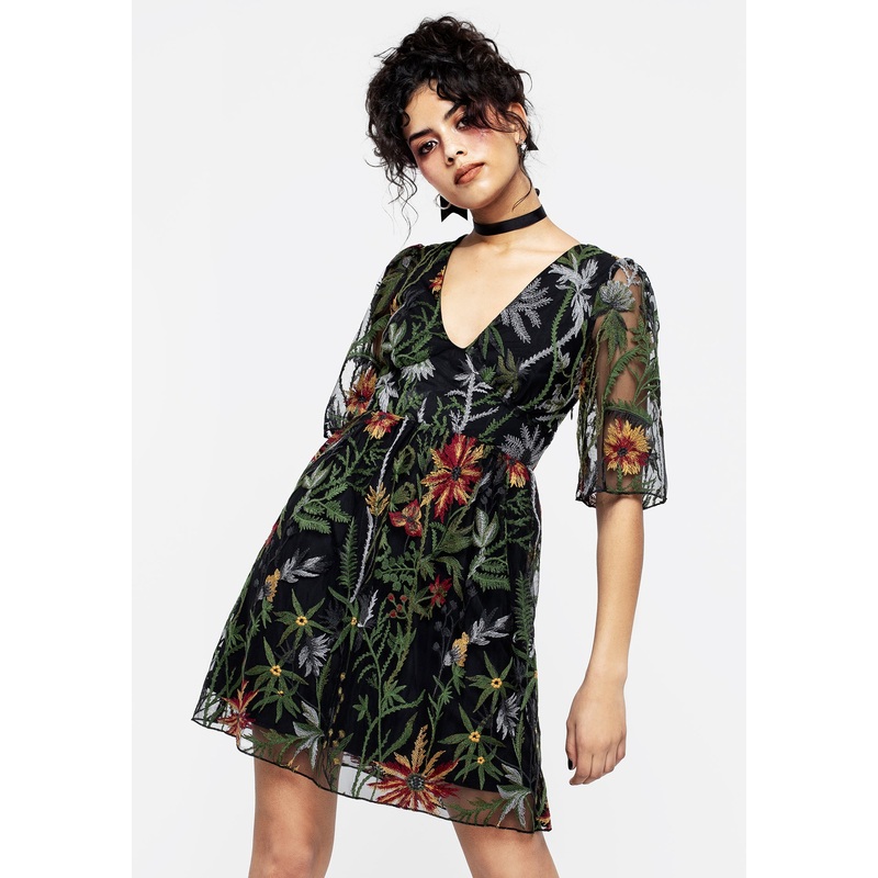 Wildflower Embroidered Mesh Mini Dress