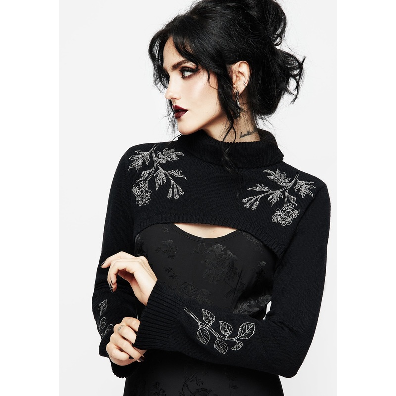 Amalthea Embroidered Roll Neck Extreme Crop Jumper