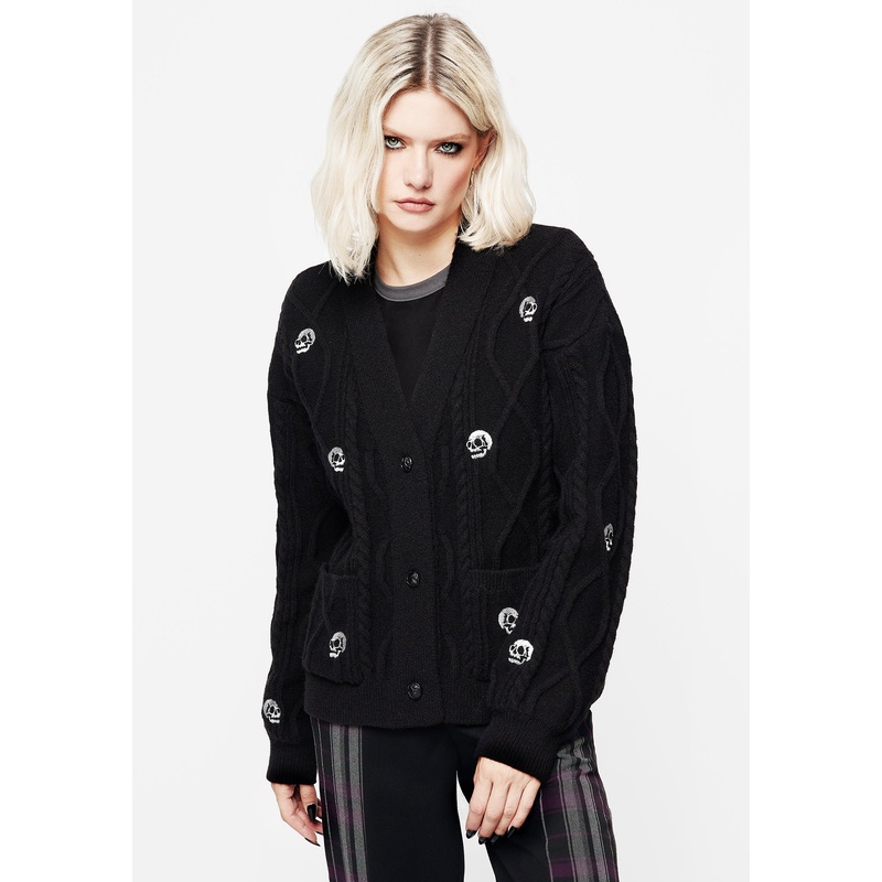 Bones Embroidered Cable Knit Cardigan