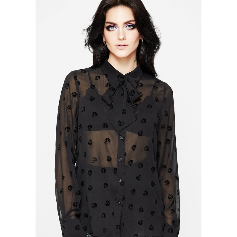 Bones Flocked Chiffon Button Up Blouse