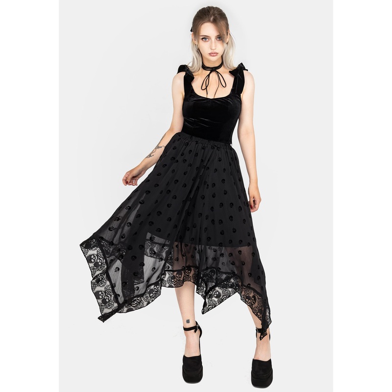Bones Flocked Chiffon Handkerchief Hem Skirt