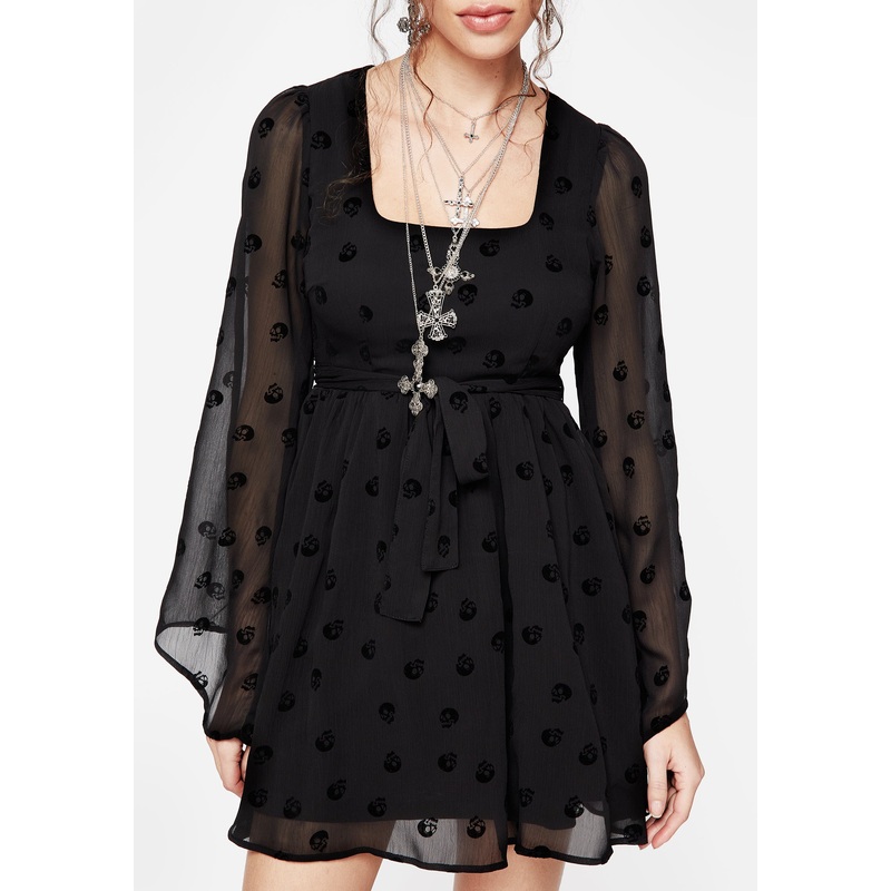 Bones Flocked Chiffon Mini Dress
