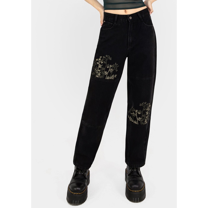 Buckthorn Embroidered Denim Barrel Leg Jeans