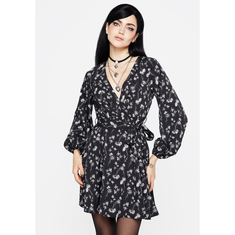 Claricia Long Sleeved Floral Faux Wrap Mini Dress