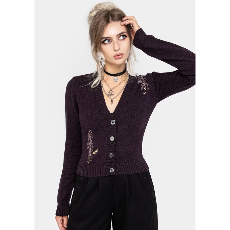 Foxglove Embroidered Knit Cardigan