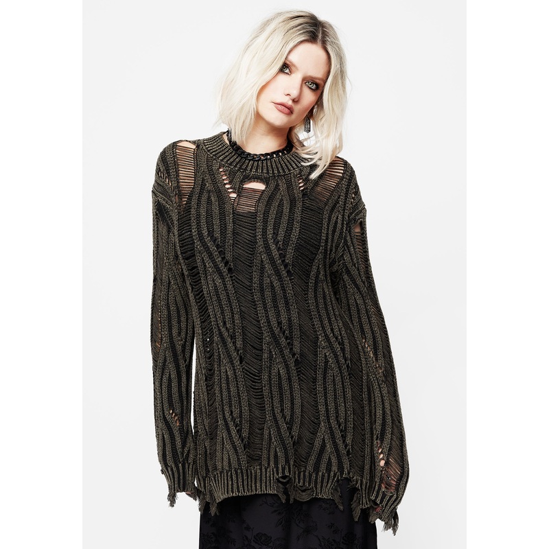 Granite Ladder Stitch Distressed Cable Knit Jumper