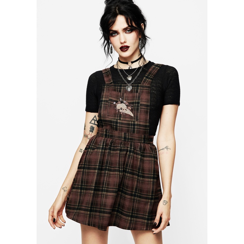 Hickory Embroidered Check Mini Pinafore Dress