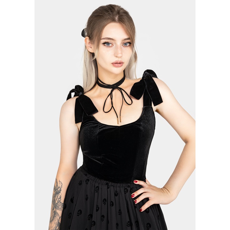 Lisette Velour Tie Strap Corset Top
