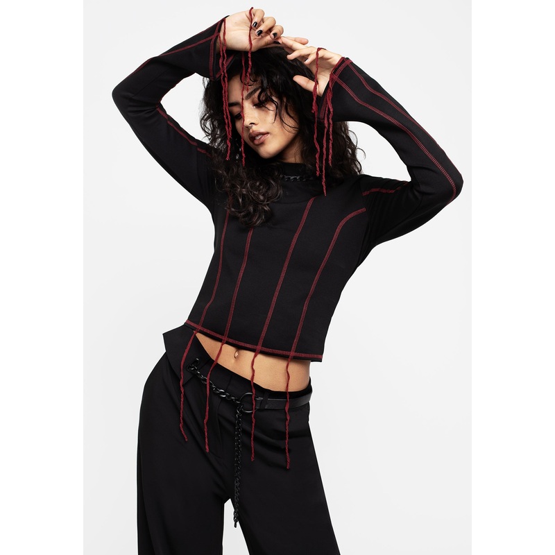 Lissa Contrast Stitch Long Sleeve Top