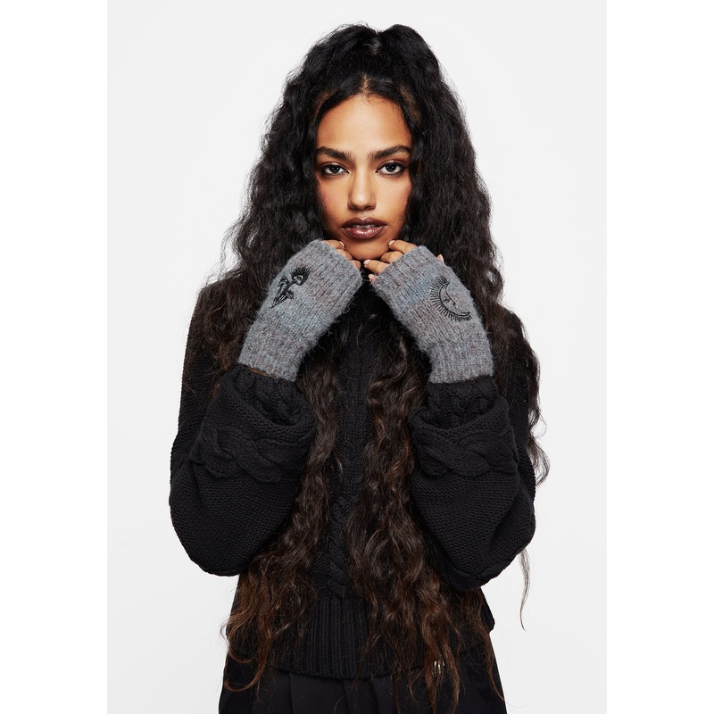 Mandragore Embroidered Knit Fingerless Gloves