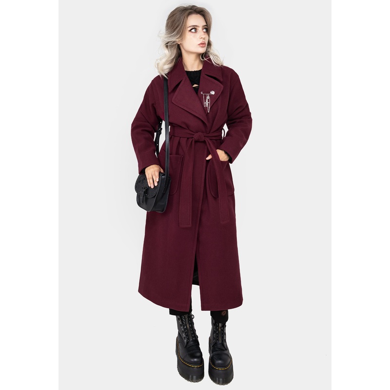 Meltdown Oversized Coat with Brooch – Red