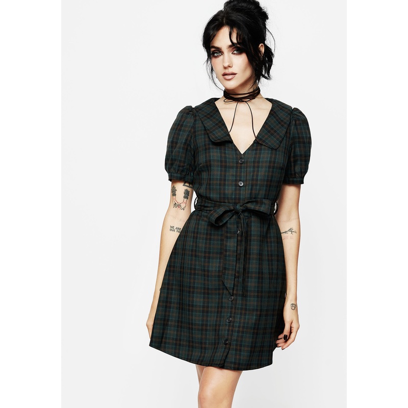 Nightingale Check Collar Mini Shirt Dress