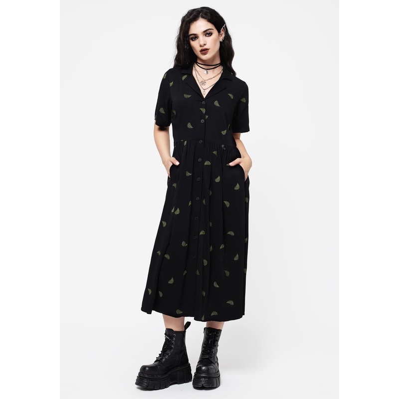 Osmunda Fern Embroidered Midi Shirt Dress