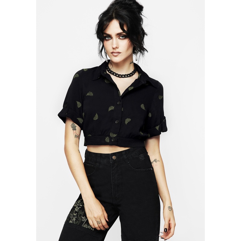 Osmunda Fern Embroidered Short Sleeve Crop Shirt