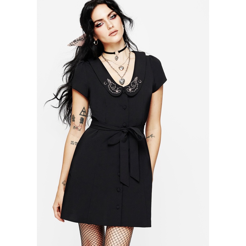 Rosethorn Embroidered Collar Mini Shirt Dress