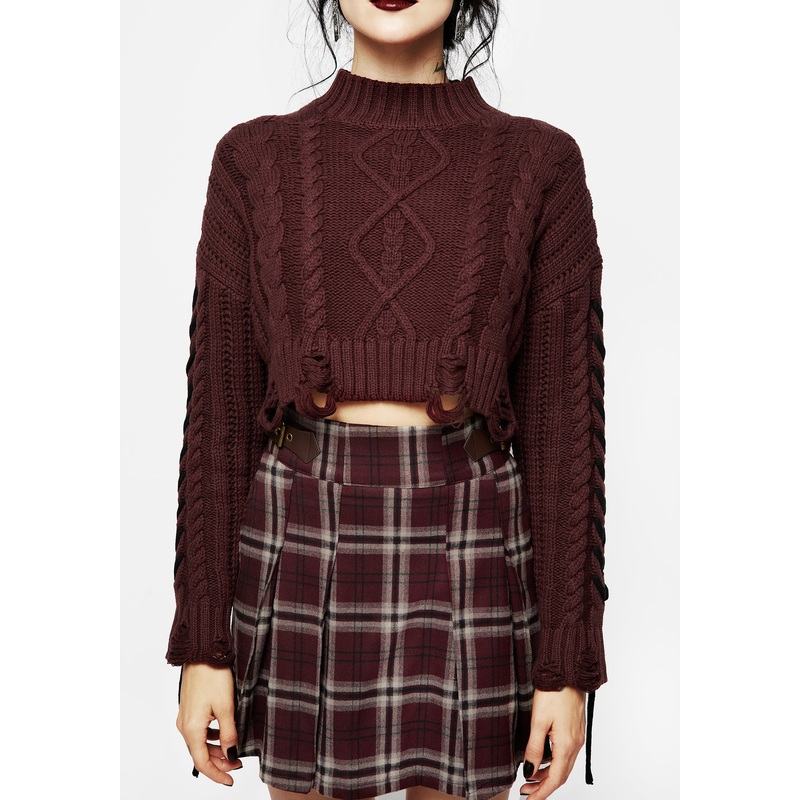 Skulk Distressed Cable Knit Crop Jumper