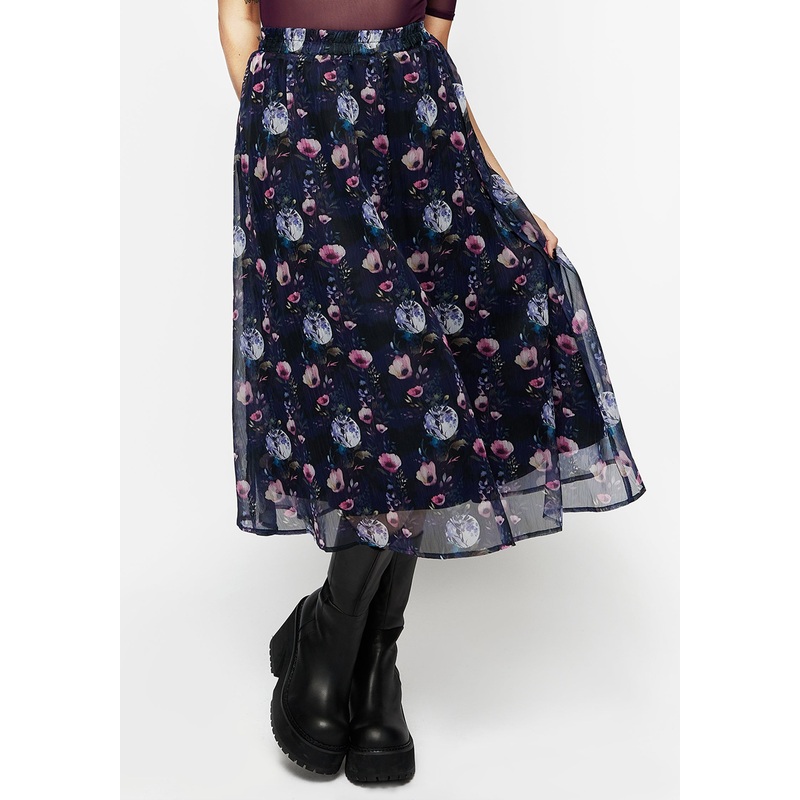 Socordia Floral Moon Chiffon Midi Skirt