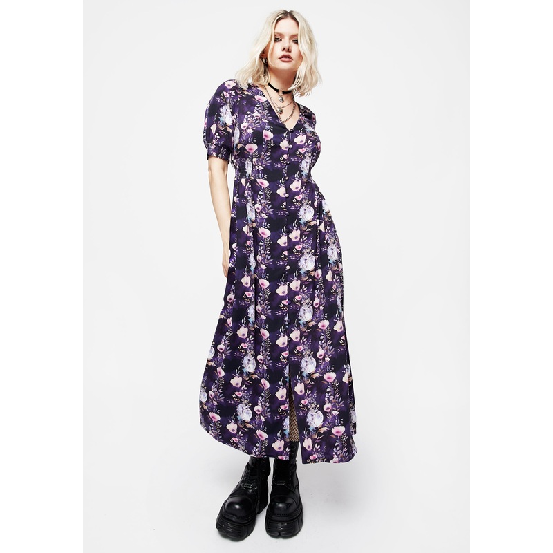 Socordia Floral Moon Ruched Waist Midaxi Dress