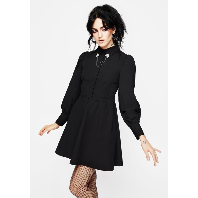 Styx Moth Collar Chain Mini Shirt Dress