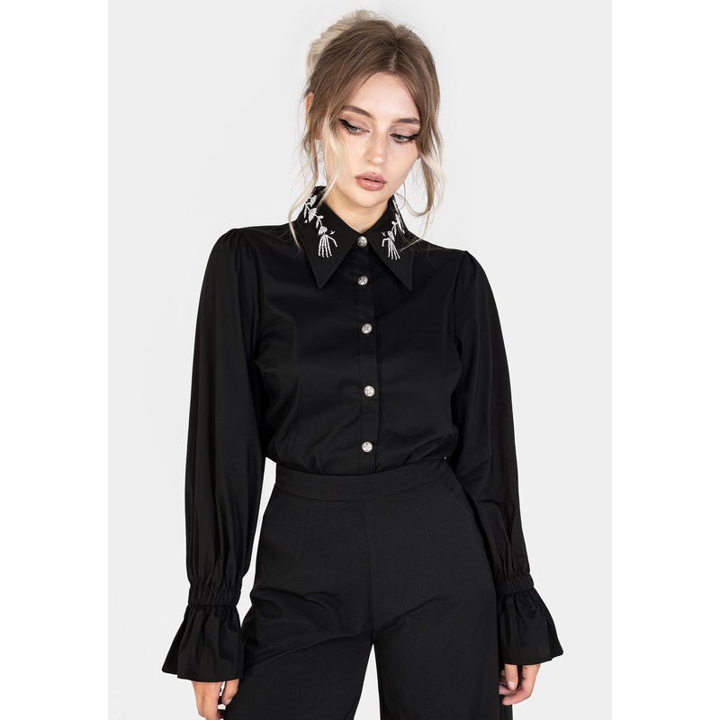 Tempora Embroidered Button Up Shirt – Black