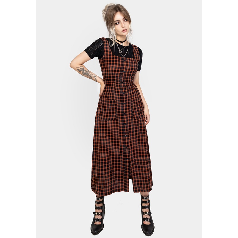 Terra Check Button Up Midaxi Dress – Orange