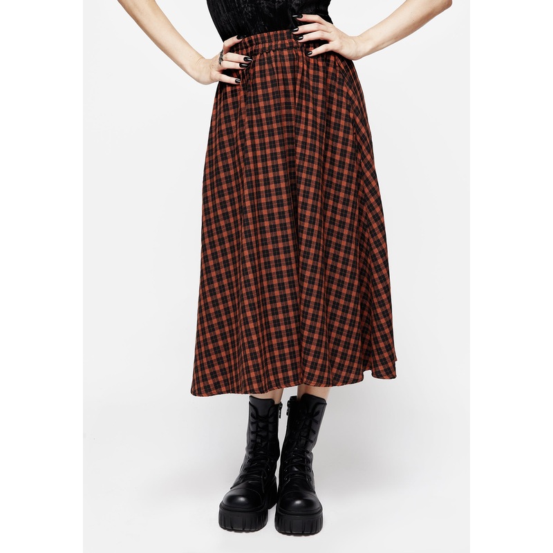 Terra Check Midi Skirt – Orange